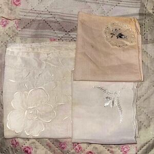 3 Vintage Ladies Handkerchiefs White